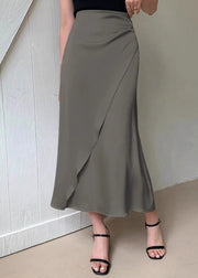 Slim Fit Apricot Asymmetrical Design Silk Skirt Summer
