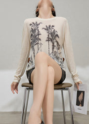 Slim Fit Apricot O Neck Print Thin Knit Sweater Fall