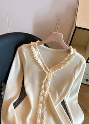 Slim Fit Apricot Ruffled Cozy Knit Sweater Tops