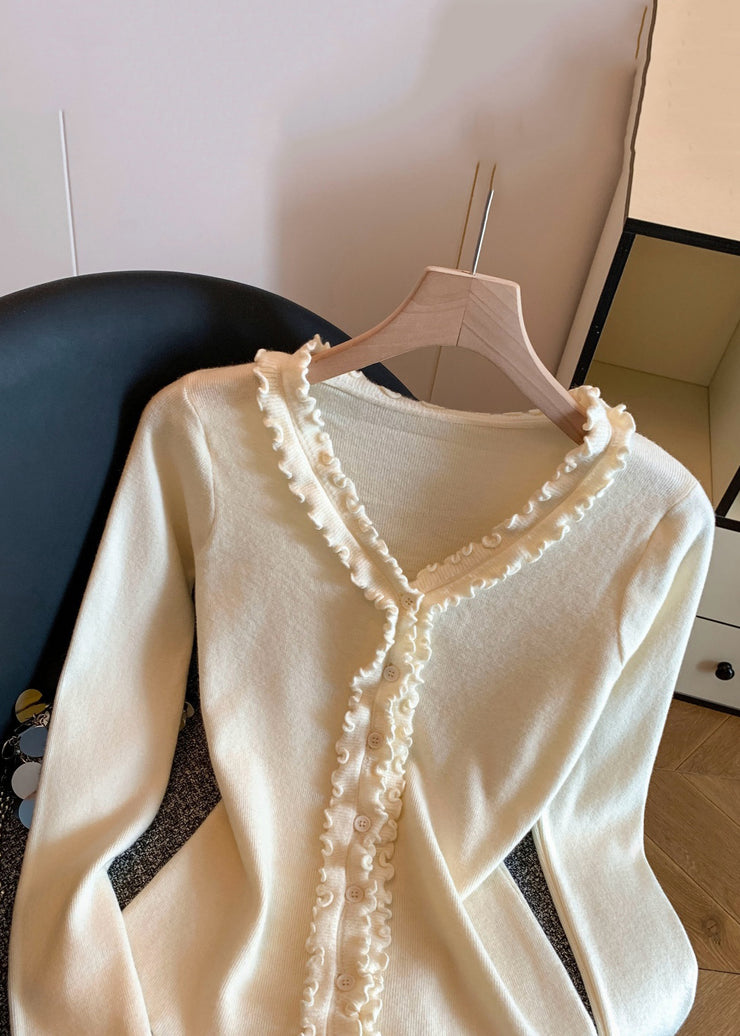 Slim Fit Apricot Ruffled Cozy Knit Sweater Tops