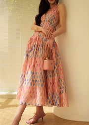 Slim Fit Backless Plaid Lace Up Cotton Long Dresses Sleeveless