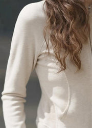 Slim Fit Beige O-Neck Zip Up Patchwork Cotton Coats Fall