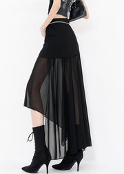 Slim Fit Black Asymmetrical Patchwork Tulle Skirts Summer