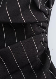 Slim Fit Black Backless Striped Cotton Tank Sleeveless