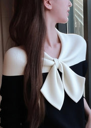 Slim Fit Black Bow Patchwork Knit Sweaters Winter