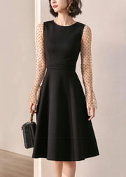 Slim Fit Black Dot High Waist Patchwork Cotton Two Piece Set Flare Sleeve