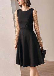 Slim Fit Black Dot High Waist Patchwork Cotton Two Piece Set Flare Sleeve