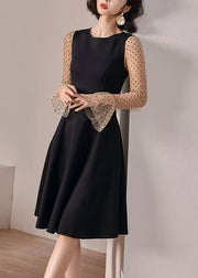 Slim Fit Black Dot High Waist Patchwork Cotton Two Piece Set Flare Sleeve