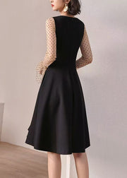 Slim Fit Black Dot High Waist Patchwork Cotton Two Piece Set Flare Sleeve