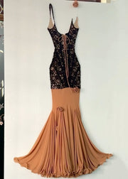 Slim Fit Black Lace Up Patchwork Lace Spaghetti Strap Dress Sleeveless