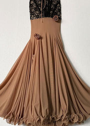 Slim Fit Black Lace Up Patchwork Lace Spaghetti Strap Dress Sleeveless