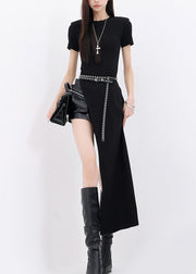 Slim Fit Black O Neck Asymmetrical Design Cotton Top Summer