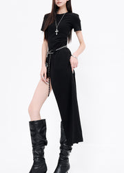 Slim Fit Black O Neck Asymmetrical Design Cotton Top Summer