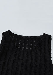 Slim Fit Black O Neck Hollow Out Solid Knit Tanks Sleeveless