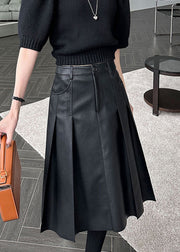 Slim Fit Black Pockets High Waist Faux Leather Skirt Fall