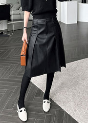 Slim Fit Black Pockets High Waist Faux Leather Skirt Fall