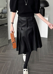 Slim Fit Black Pockets High Waist Faux Leather Skirt Fall