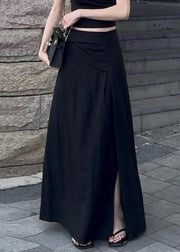 Slim Fit Black Side Open High Waist Cotton Skirts Summer