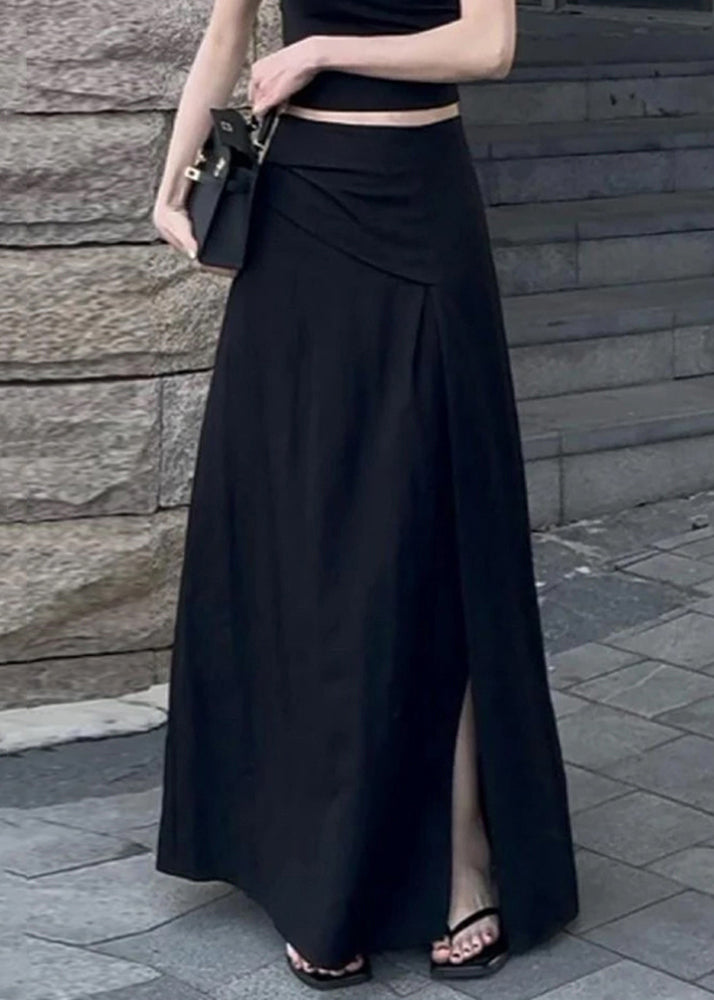 Slim Fit Black Side Open High Waist Cotton Skirts Summer