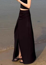 Slim Fit Black Side Open High Waist Cotton Skirts Summer