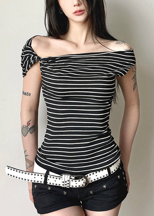 Slim Fit Black Striped Original Design Cotton T Shirts Summer