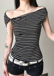 Slim Fit Black Striped Original Design Cotton T Shirts Summer