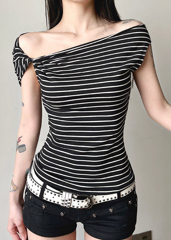 Slim Fit Black Striped Original Design Cotton T Shirts Summer