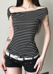 Slim Fit Black Striped Original Design Cotton T Shirts Summer