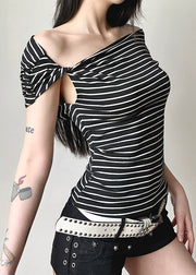 Slim Fit Black Striped Original Design Cotton T Shirts Summer