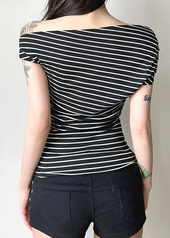 Slim Fit Black Striped Original Design Cotton T Shirts Summer