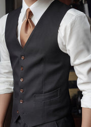 Slim Fit Black V Neck Button Pockets Cotton Men Waistcoat Sleeveless