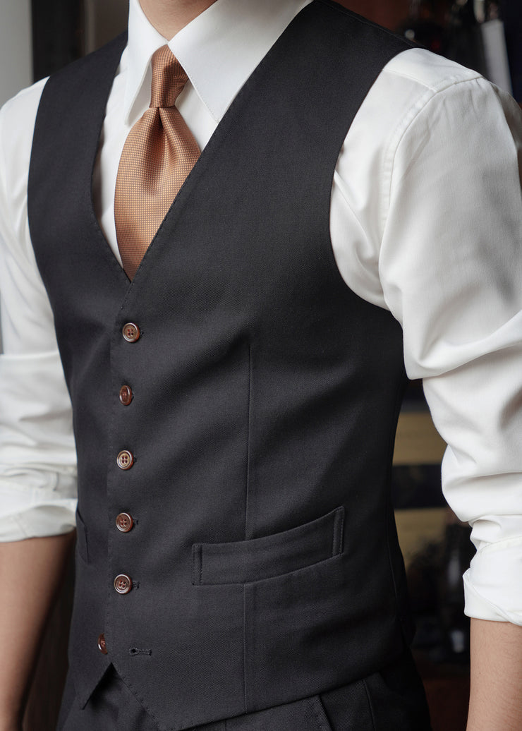 Slim Fit Black V Neck Button Pockets Cotton Men Waistcoat Sleeveless