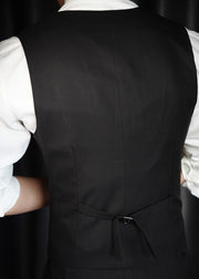 Slim Fit Black V Neck Button Pockets Cotton Men Waistcoat Sleeveless