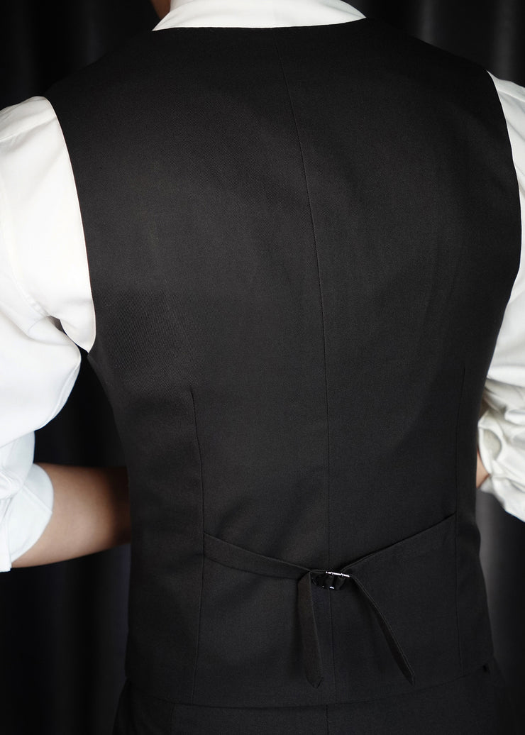 Slim Fit Black V Neck Button Pockets Cotton Men Waistcoat Sleeveless