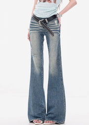 Slim Fit Blue Hole High Waist Denim Flare Bottoms Fall