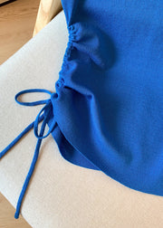 Slim Fit Blue Hollow Out Lace Up Knit T Shirts Summer