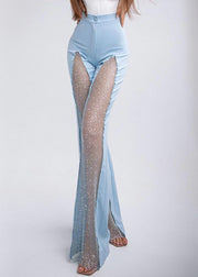 Slim Fit Blue Hollow Out Patchwork Spandex Pants Summer