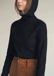 Slim Fit Blue Hooded Solid Knitting Cotton Sweaters Winter