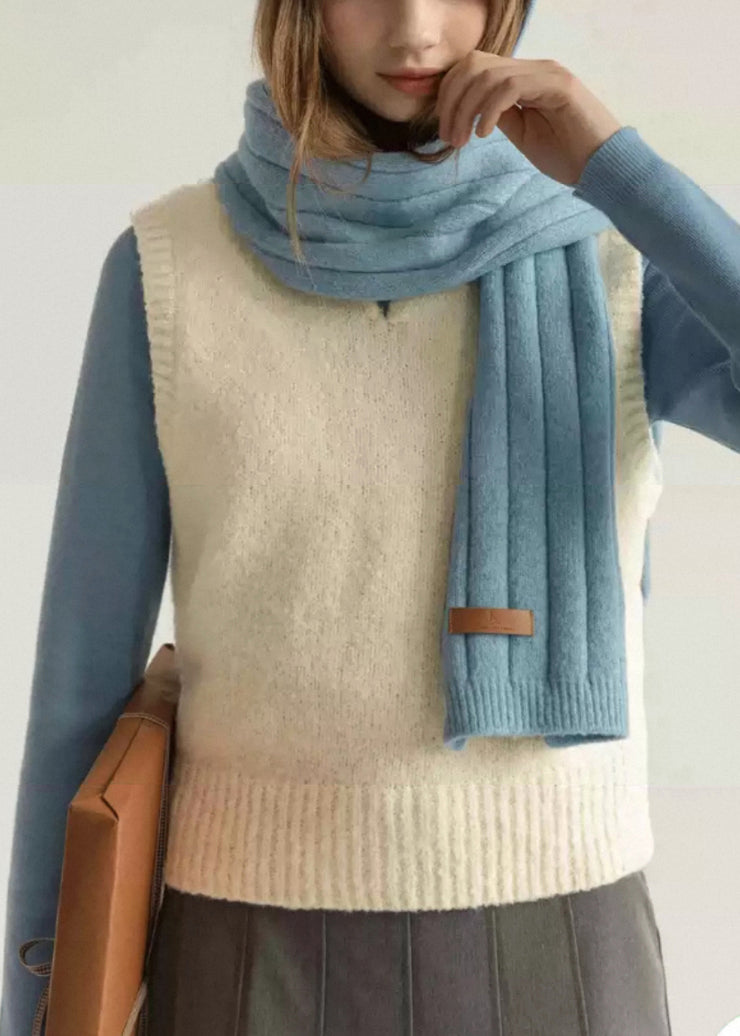 Slim Fit Blue Hooded Solid Knitting Cotton Sweaters Winter