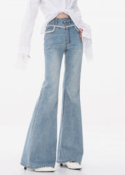 Slim Fit Blue Lace High Waist Denim Flared Trousers Fall
