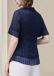 Slim Fit Blue Peter Pan Collar Button Chiffon Shirt Summer
