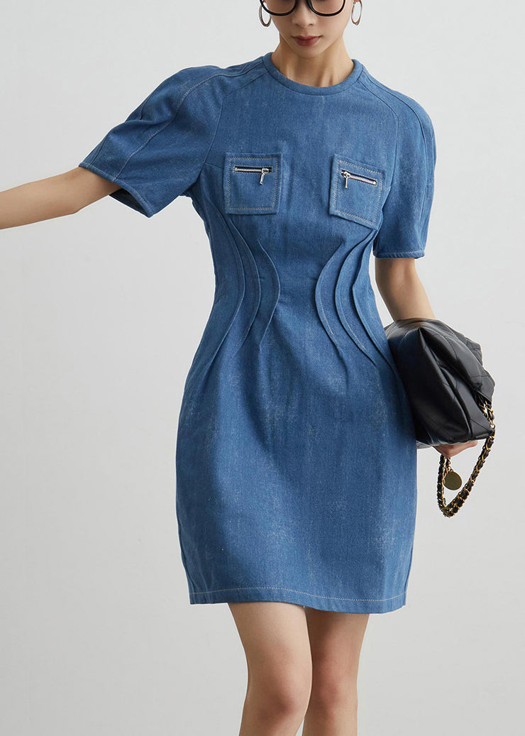 Slim Fit Blue Pockets High Waist Denim Mid Dress Summer