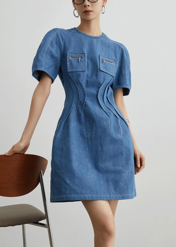 Slim Fit Blue Pockets High Waist Denim Mid Dress Summer