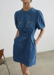 Slim Fit Blue Pockets High Waist Denim Mid Dress Summer