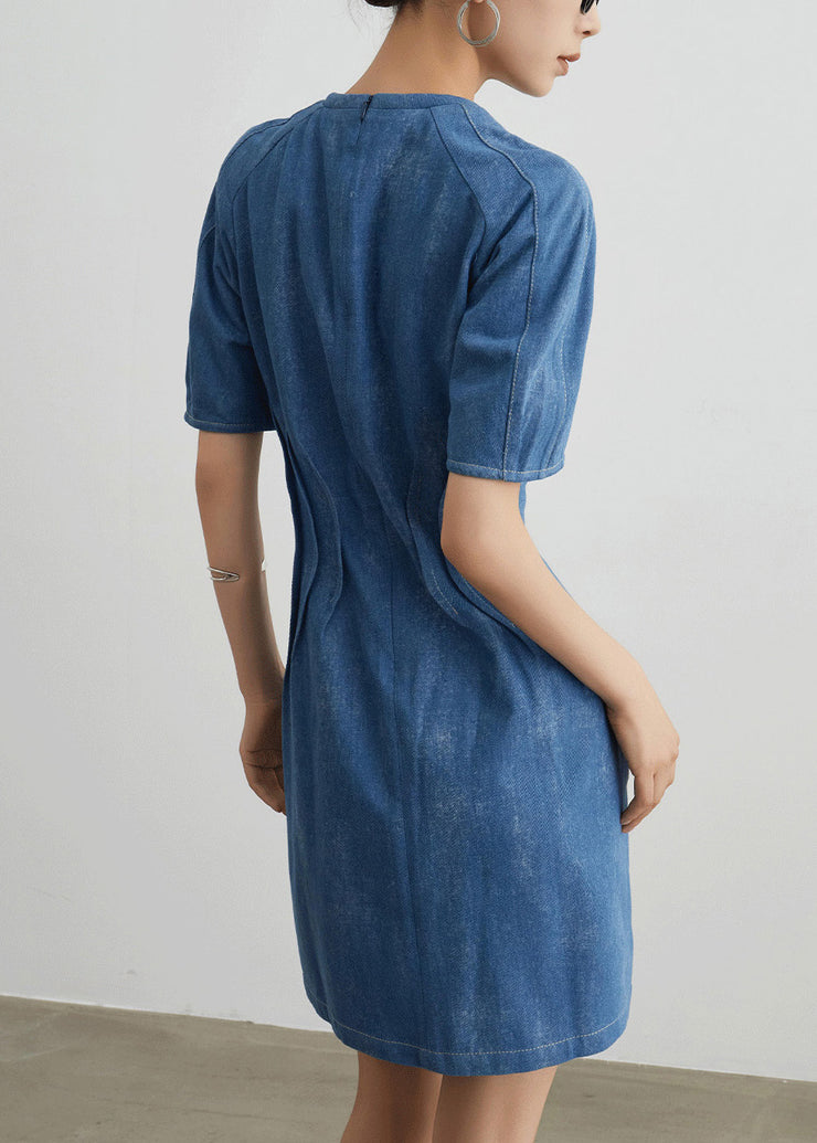 Slim Fit Blue Pockets High Waist Denim Mid Dress Summer
