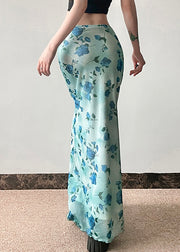 Slim Fit Blue Print High Waist Tulle Skirt Summer