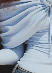 Slim Fit Blue Slash Neck Patchwork Knit Sweater Tops Fall