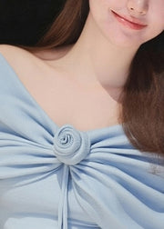 Slim Fit Blue Slash Neck Patchwork Knit Sweater Tops Fall