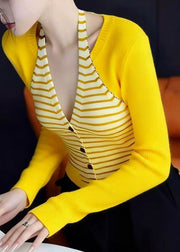 Slim Fit Blue V Neck Striped Patchwork Knit Sweaters Fall