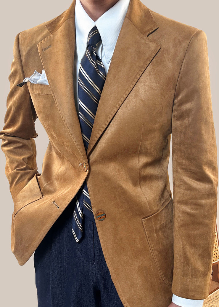 Slim Fit Caramel Notched Pockets Faux Suede Mens Coats Fall
